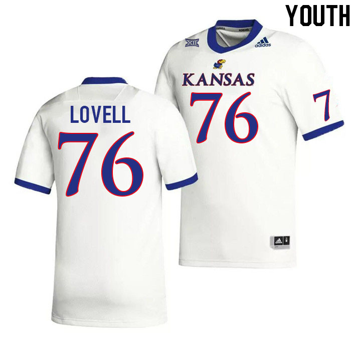 Youth #76 Spencer Lovell Kansas Jayhawks College Football Jerseys Stitched Sale-White - Click Image to Close